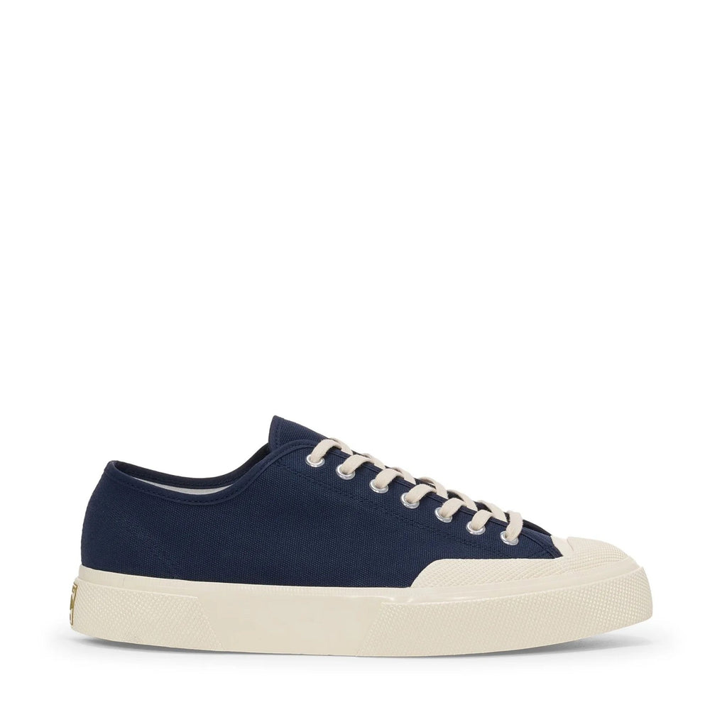 2432 Works Low Cut Cotton Canvas Sneakers - Navy/Off White