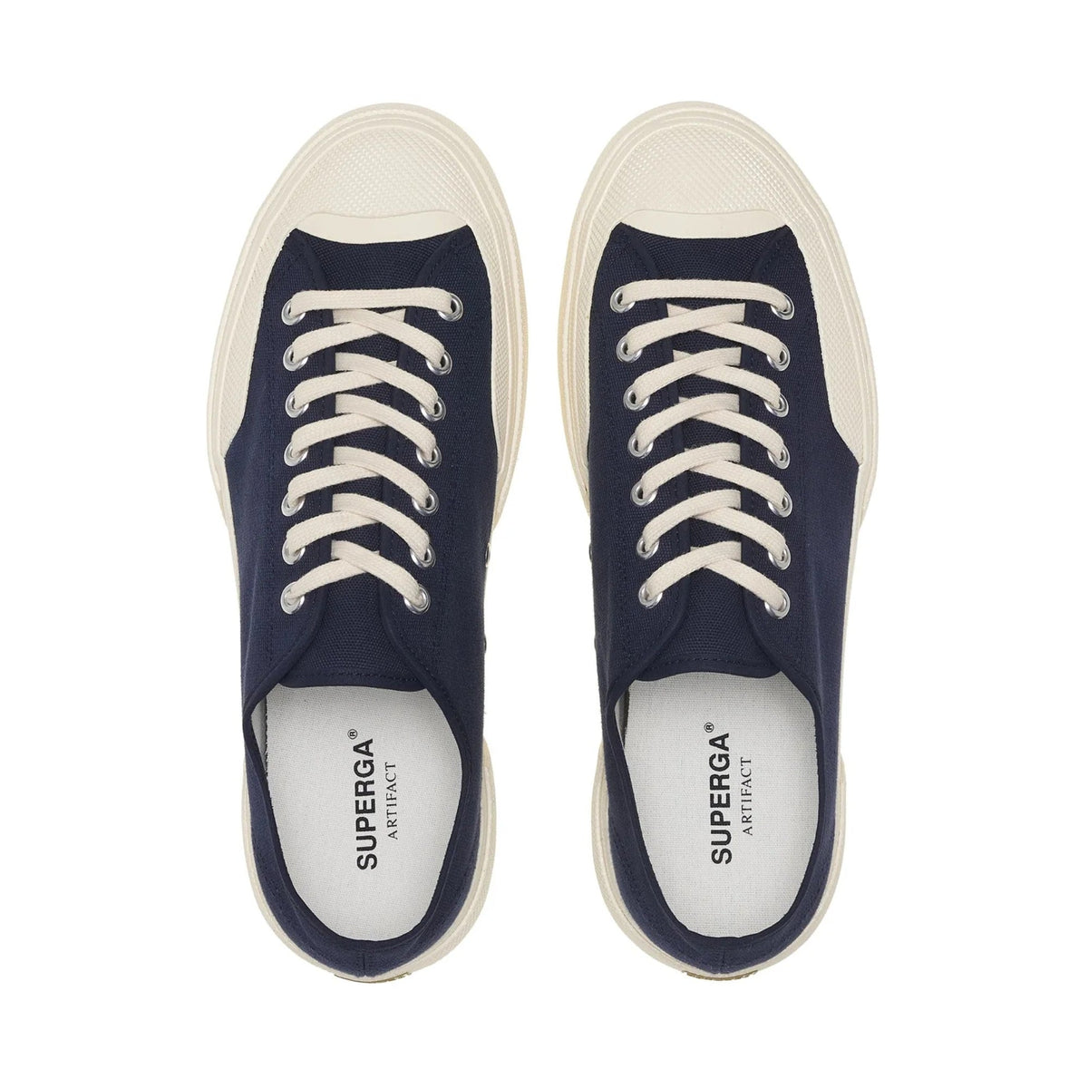 2432 Works Low Cut Cotton Canvas Sneakers - Navy/Off White