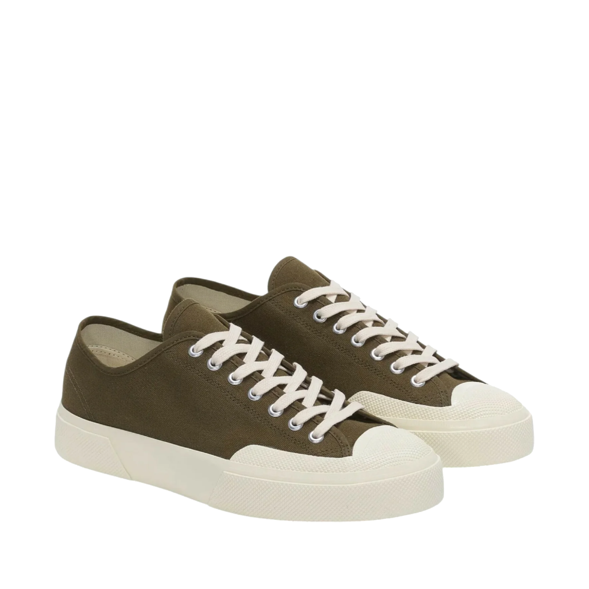 2432 Works Low Cut Cotton Canvas Sneakers - Green Dark Olive Off
