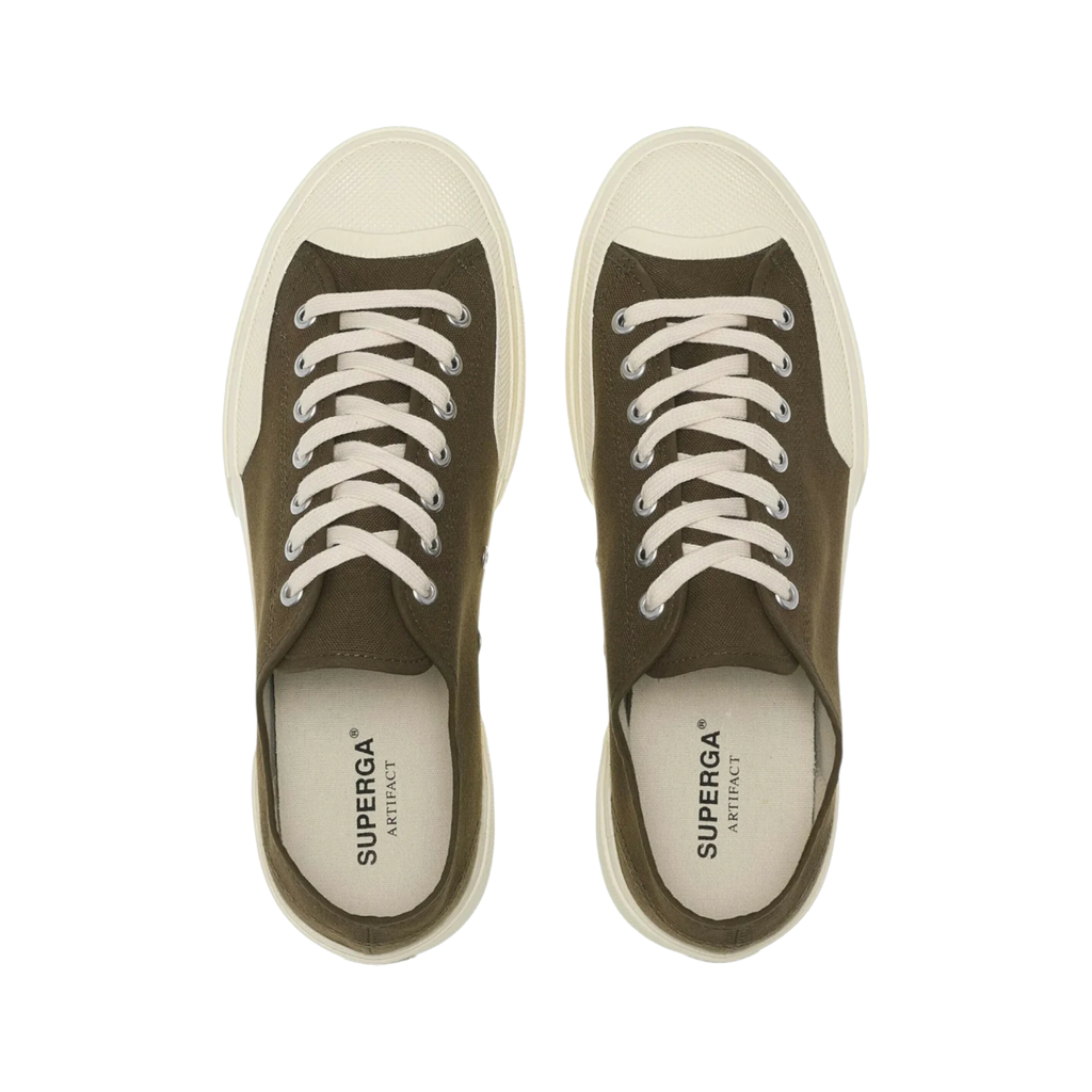 2432 Works Low Cut Cotton Canvas Sneakers - Green Dark Olive Off