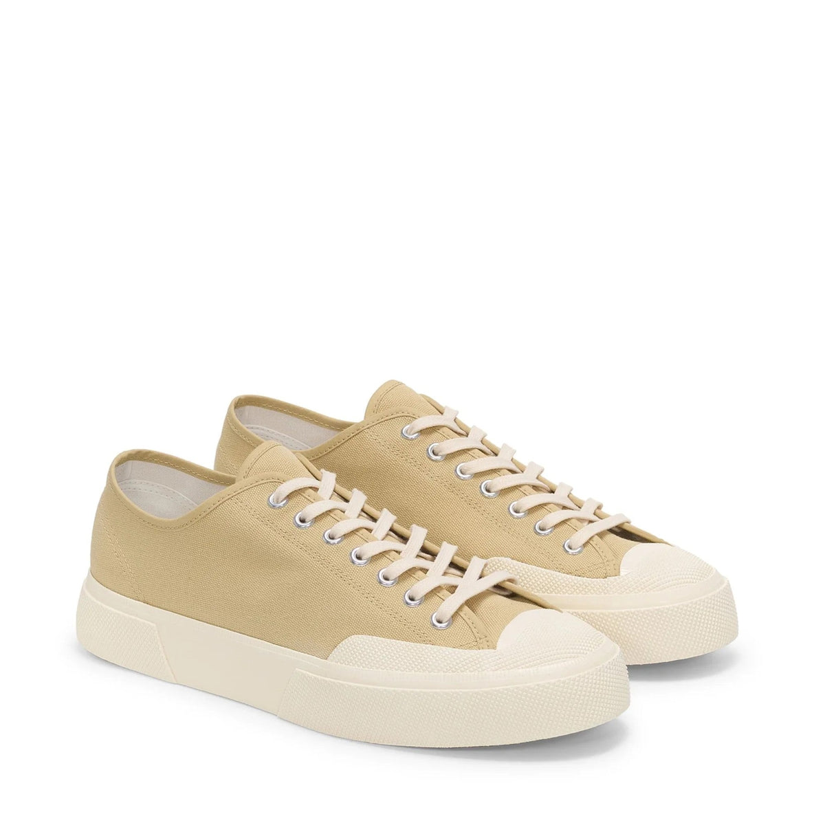 2432 Works Low Cut Cotton Canvas Sneakers - Beige/Off White