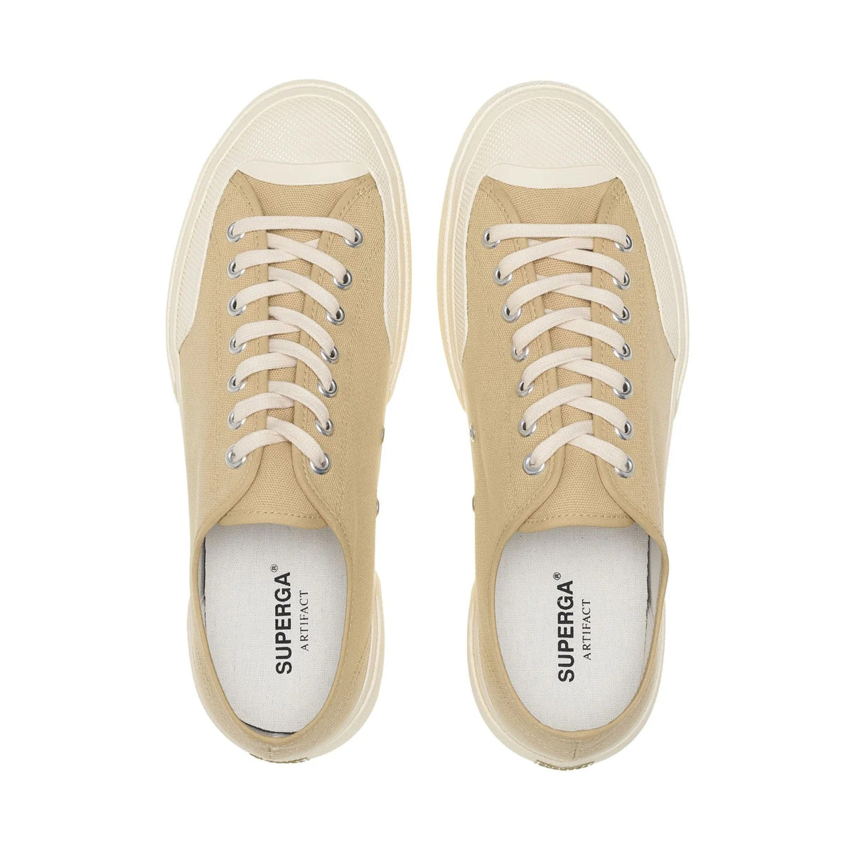 2432 Works Low Cut Cotton Canvas Sneakers - Beige/Off White